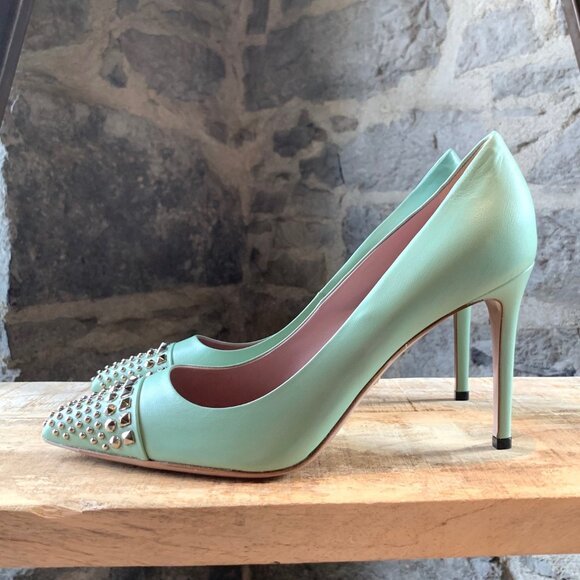 Gucci Seafoam Green Malaga Kid Studded Pumps - Picture 6 of 12